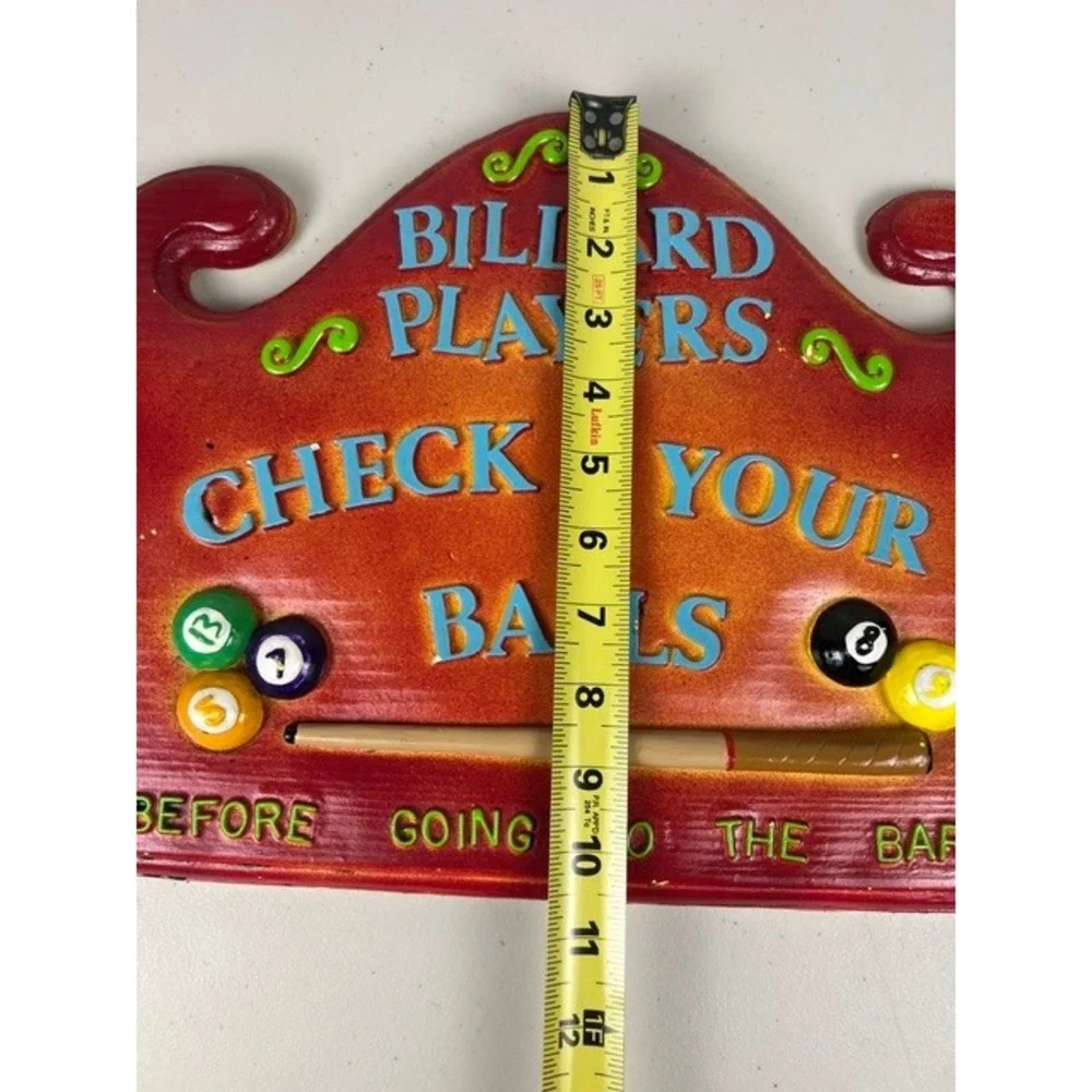 Vintage Billiard Players Check Your Balls Novelty Wall Sign Pool Bar Decor 15in
